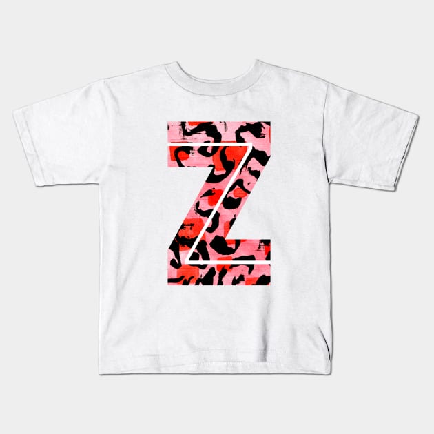 Letter Z Watercolour Leopard Print Alphabet Red Kids T-Shirt by Squeeb Creative